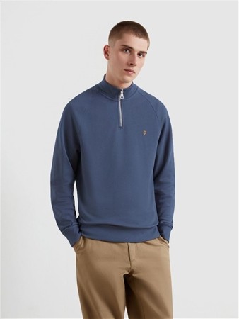Farah Jim Organic Cotton 1/4 Zip Sweatshirt - Dusk Blue - XL