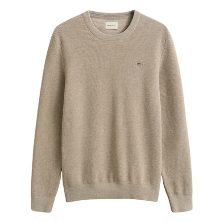 Gant Micro Textured Cotton Crew Neck Sweater - Beige - L
