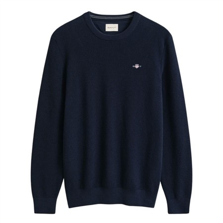 Gant Micro Textured Cotton Crew Neck Sweater - Dk Navy - L