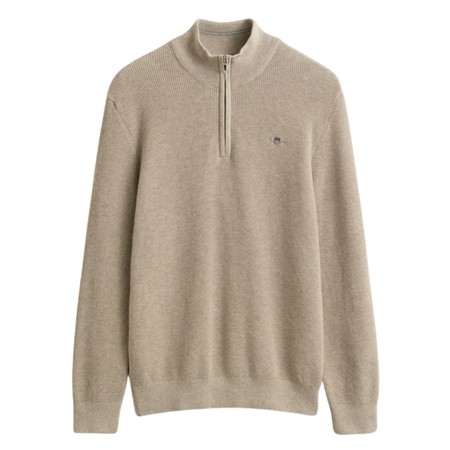 Gant Micro Textured Cotton Half Zip Sweater - Beige - L