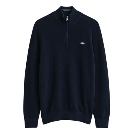 Gant Micro Textured Cotton Half Zip Sweater - Navy - M