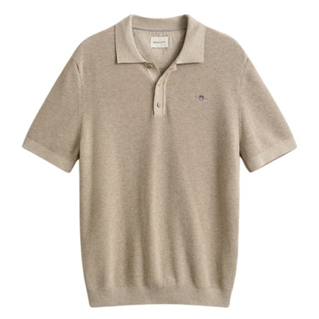 Gant Micro Textured Cotton Ss Polo Shirt - Beige - L