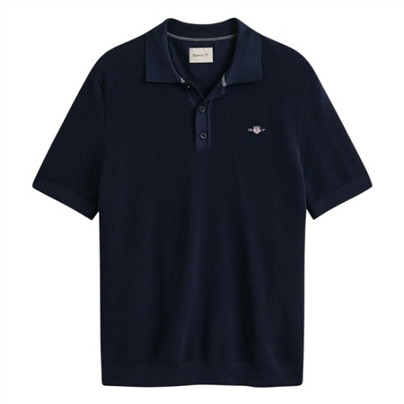 Gant Micro Textured Cotton Ss Polo Shirt - Navy - M