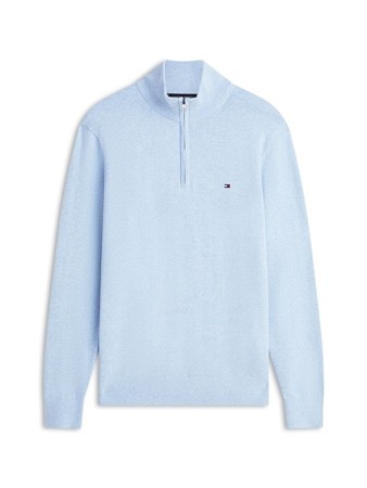 Tommy Hilfiger Flag Embroidery Quarter-Zip Cotton Jumper- Blue - XL