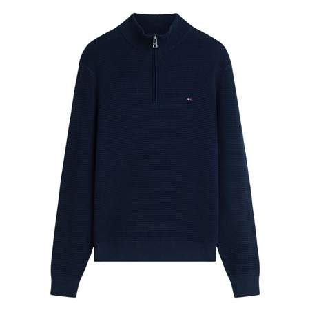 Tommy Hilfiger Textured Quarter-Zip Mock Neck Jumper - Navy - XL