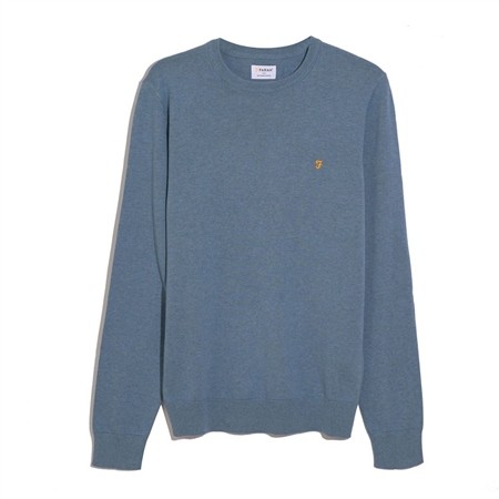 Farah Mullen Cotton Crew Neck Sweater - Blue Tide - XL
