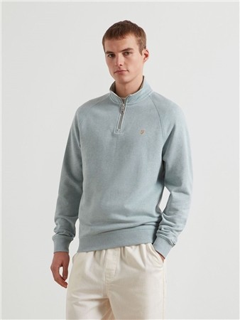 Farah Jim Organic Cotton 1/4 Zip Sweatshirt - Mist - L