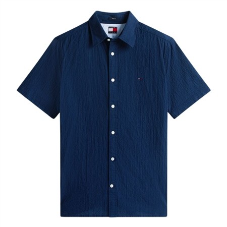 Tommy Jeans Regular Fit Seersucker Short Sleeve Shirt - Navy - XL