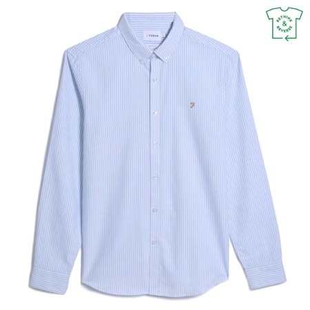 Farah Brewer Stripe Long Sleeve Shirt - Light Blue - XL