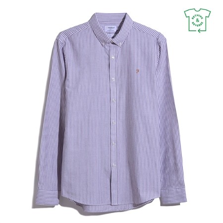 Farah Brewer Stripe Long Sleeve Shirt - Wine - XL