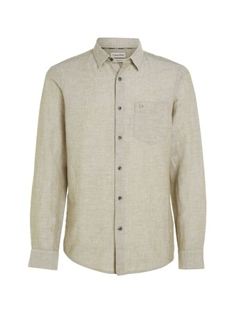 Calvin Klein Linen Cotton Regular Shirt - Green - 2XL