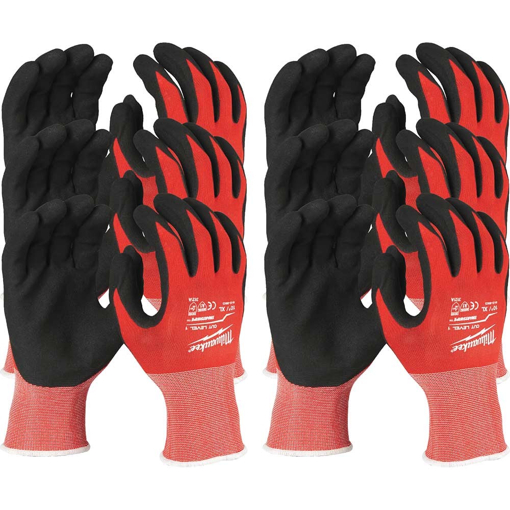 Milwaukee Cut Level 1 Dipped Work Gloves Black / Red XL Pack of 12