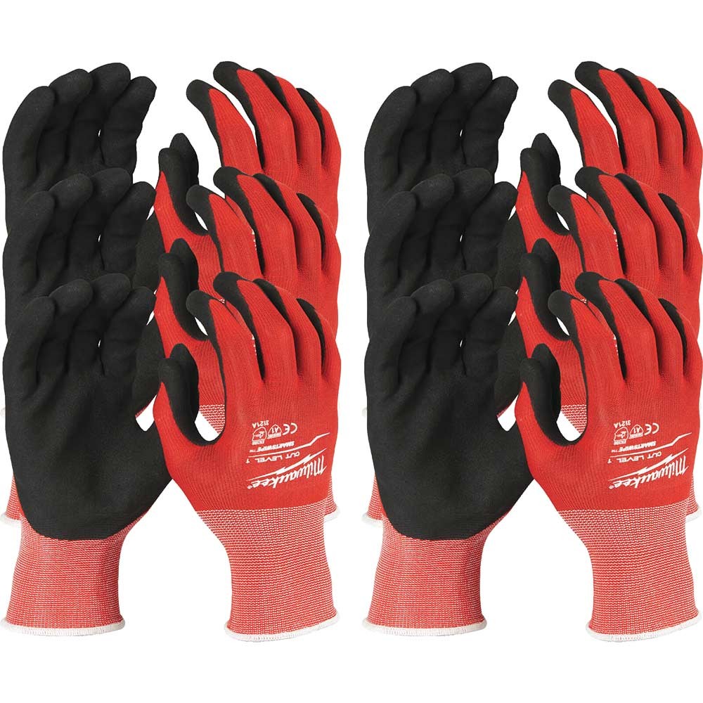 Milwaukee Cut Level 1 Dipped Work Gloves Black / Red 2XL Pack of 12