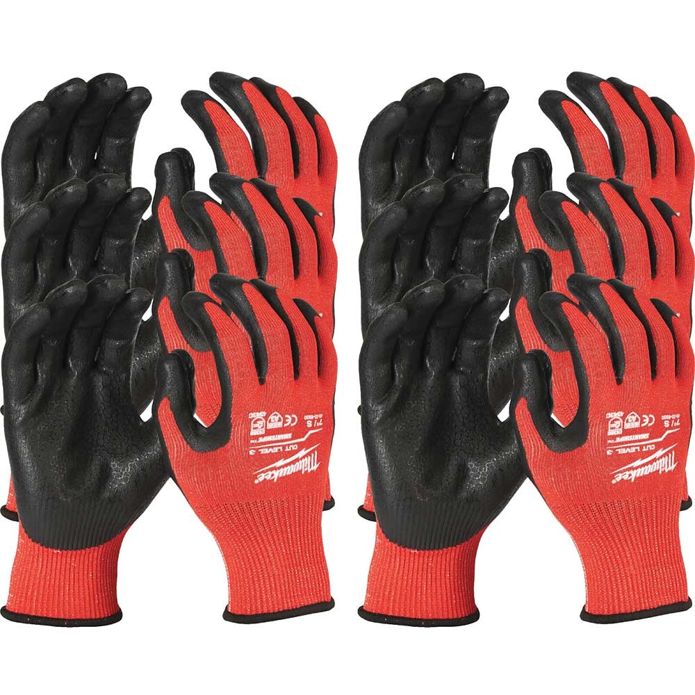 Milwaukee Cut Level 3 Dipped Work Gloves Black / Red M Pack of 12