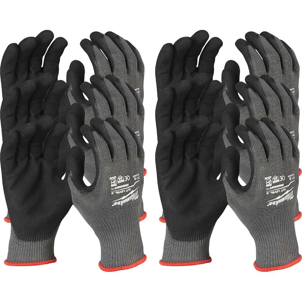 Milwaukee Cut Level 5 Dipped Work Gloves Black / Grey M Pack of 12