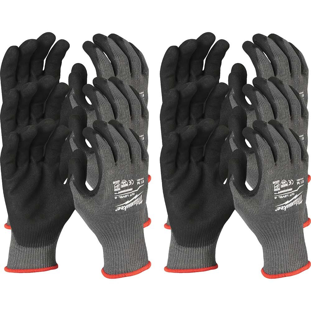 Milwaukee Cut Level 5 Dipped Work Gloves Black / Grey L Pack of 12