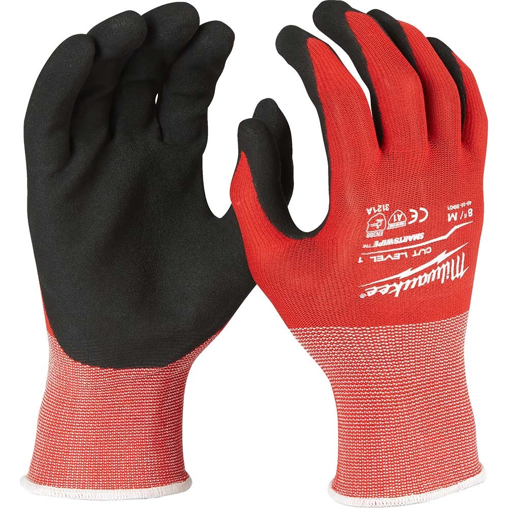 Milwaukee Cut Level 1 Dipped Work Gloves Black / Red S Pack of 12