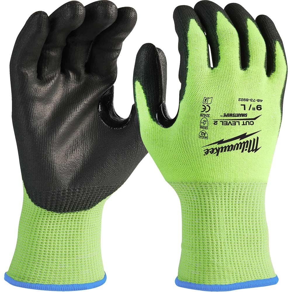 Milwaukee Hi Vis Cut Level 2 Dipped Work Gloves Black / Yellow M Pack of 1