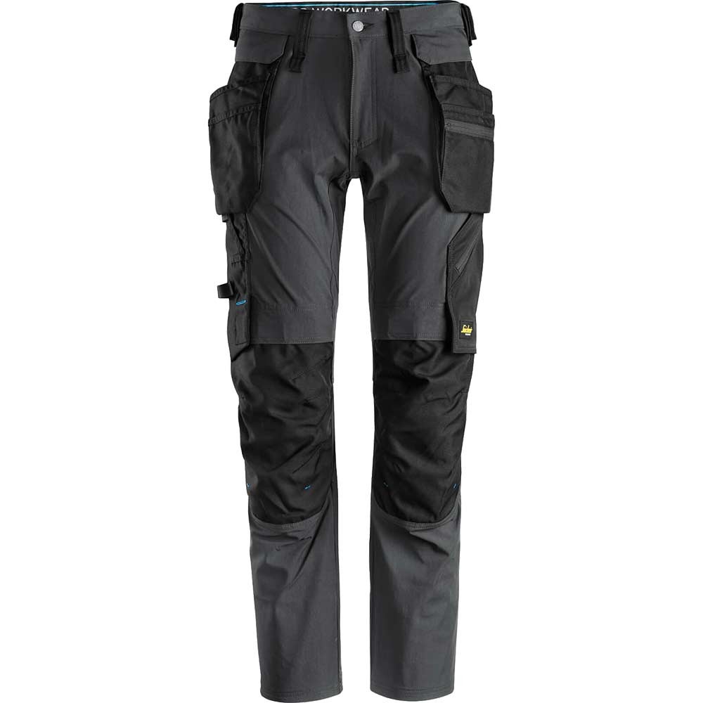 Snickers 6208 Mens Lite Work Stretch Trousers Holster Pockets Steel Grey / Black 41" 30"