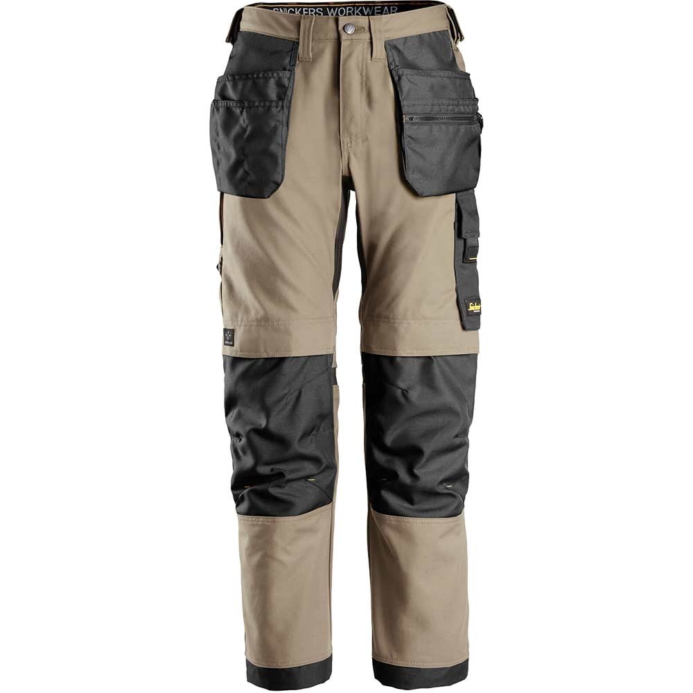 Snickers 6224 Mens Allround Work Canvas Stretch Fit Work Trousers Holster Pockets Khaki / Black 36" 37"