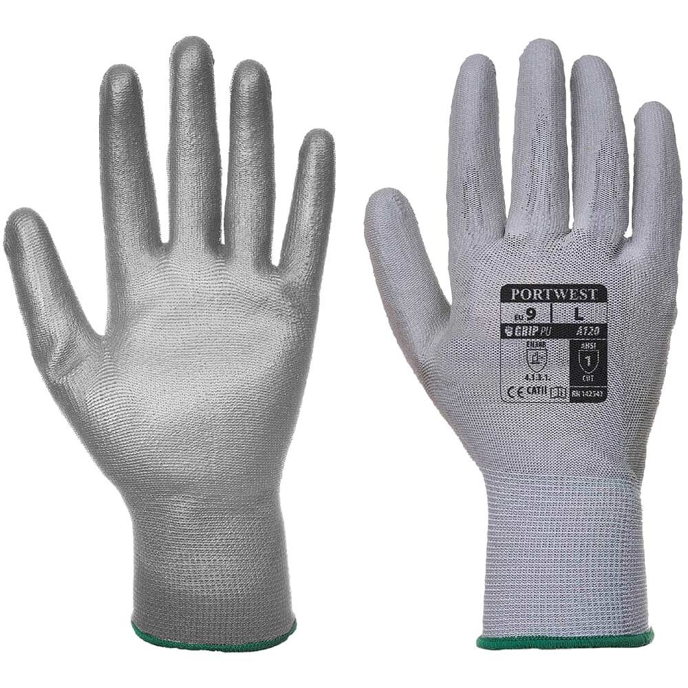 Portwest PU Palm General Handling Grip Gloves Grey M