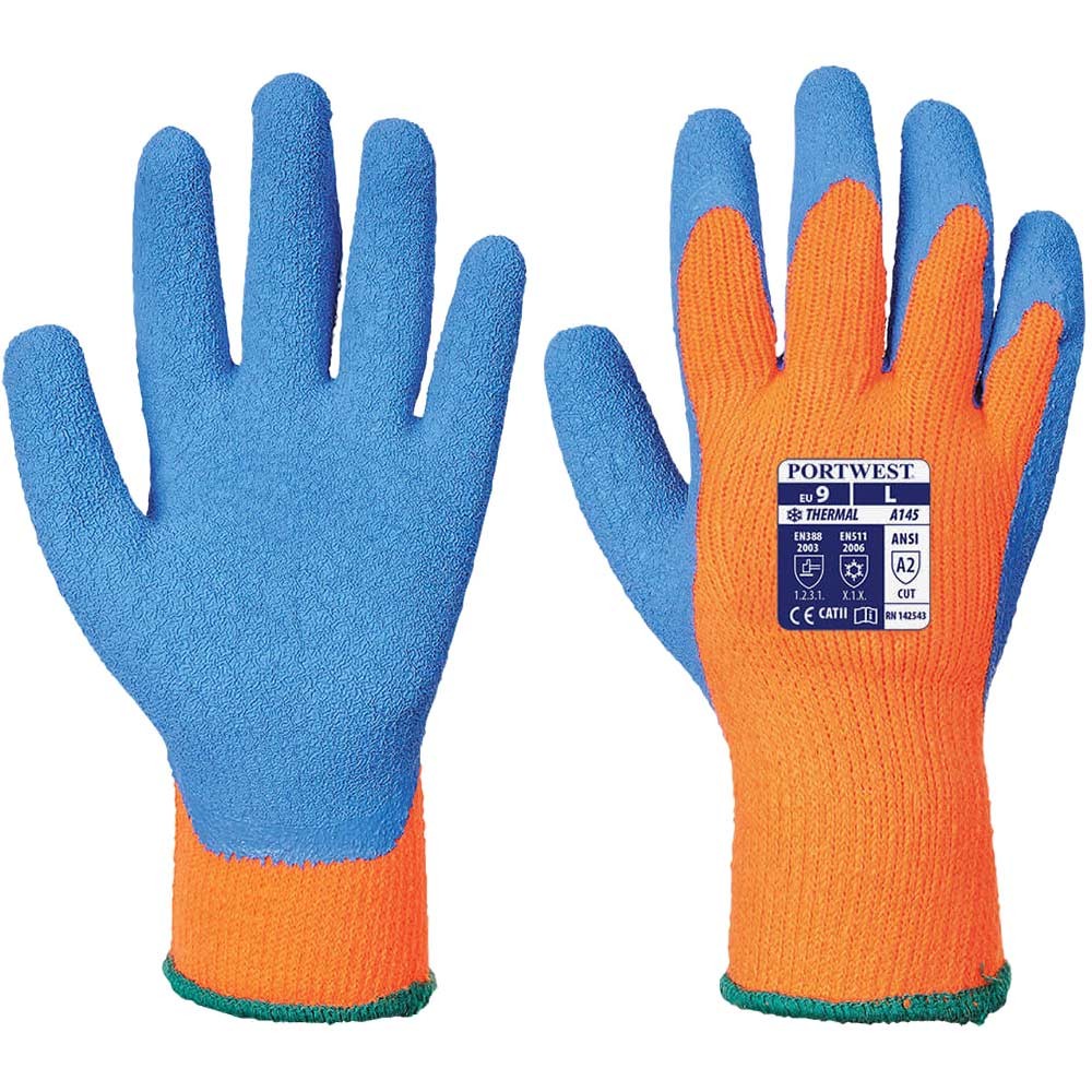 Portwest Latex Grip Gloves for Cold Conditions Orange / Blue 2XL