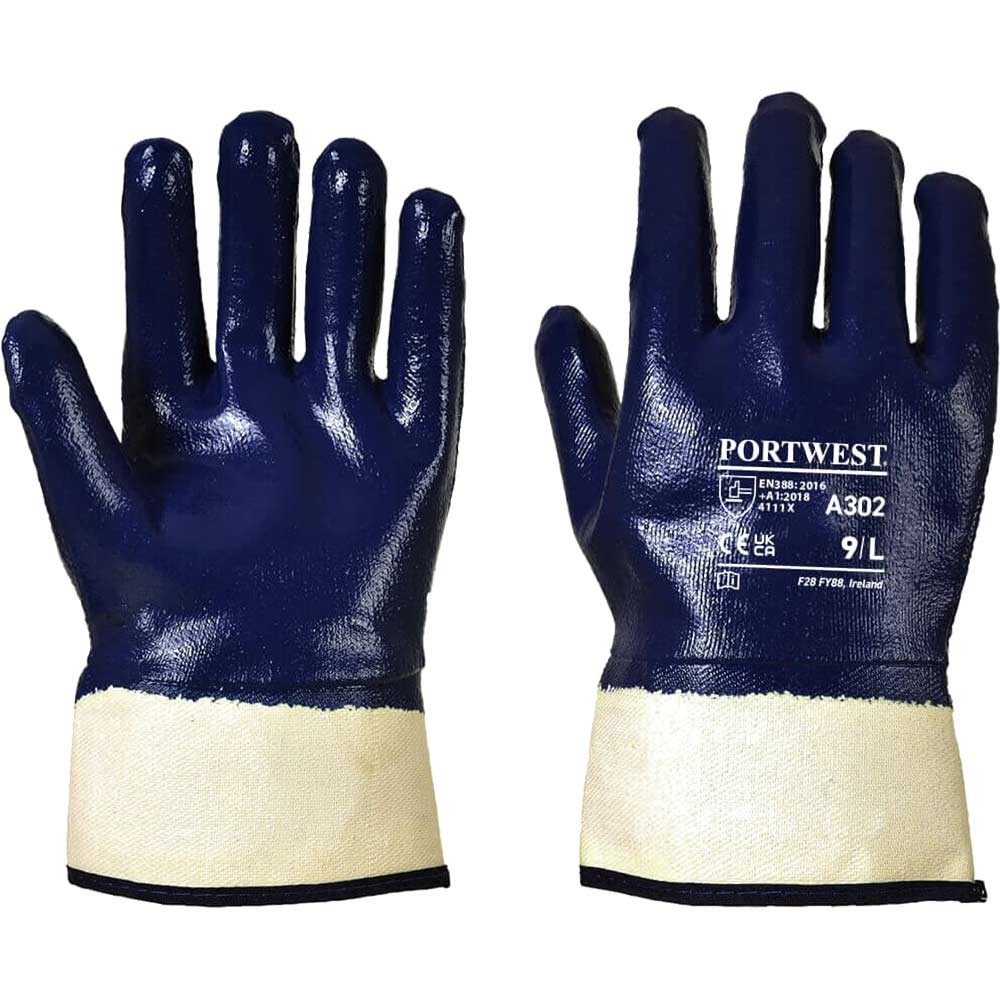 Portwest Fully Dipped Heavy Duty Nitrile Safety Cuff Gloves Navy M Pack of 1
