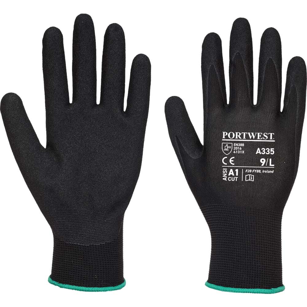 Portwest Dermi Grip NPR15 Nitrile Sandy Gloves Black XL Pack of 1