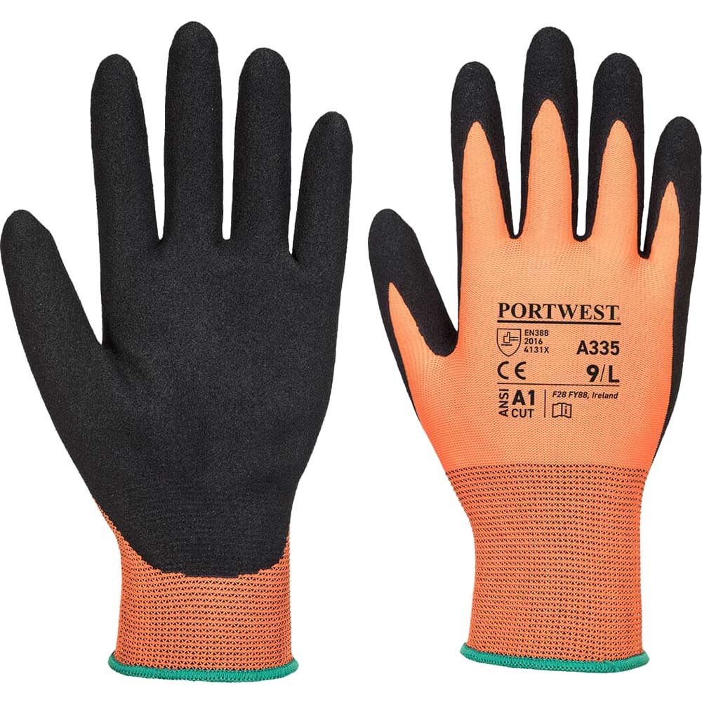 Portwest Dermi Grip NPR15 Nitrile Sandy Gloves Orange / Black XS Pack of 1