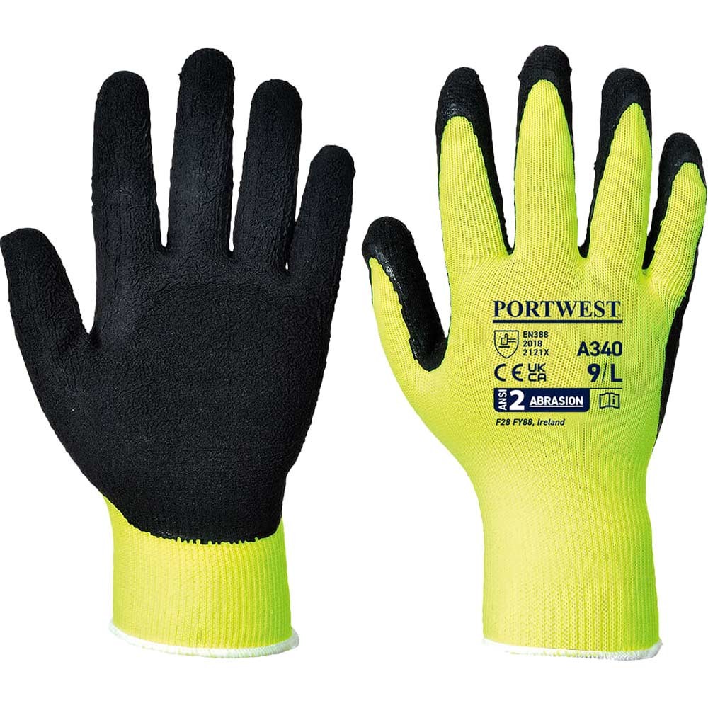 Portwest Latex Foam Hi Vis Grip Gloves Yellow 2XS Pack of 1
