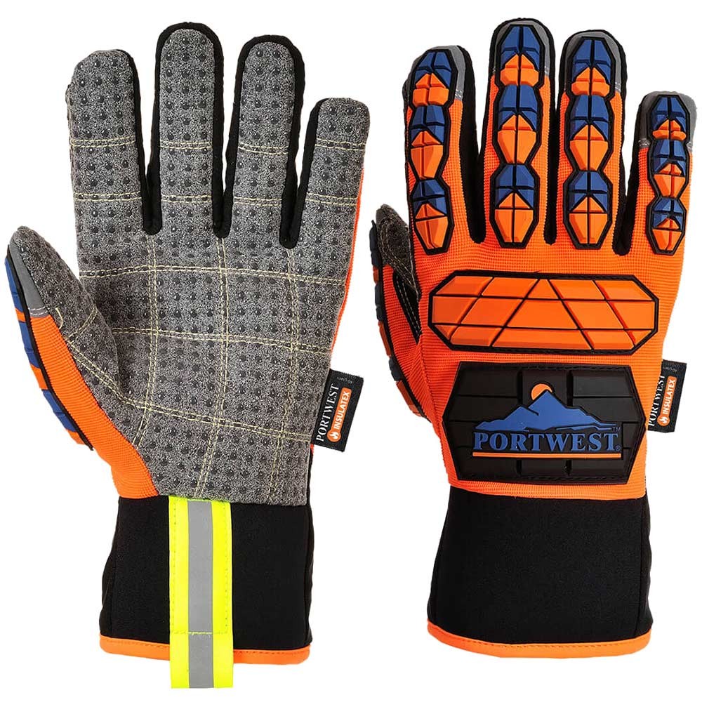 Portwest Aqua Seal Pro Waterproof Impact Resistant Gloves Orange / Blue 2XL Pack of 1
