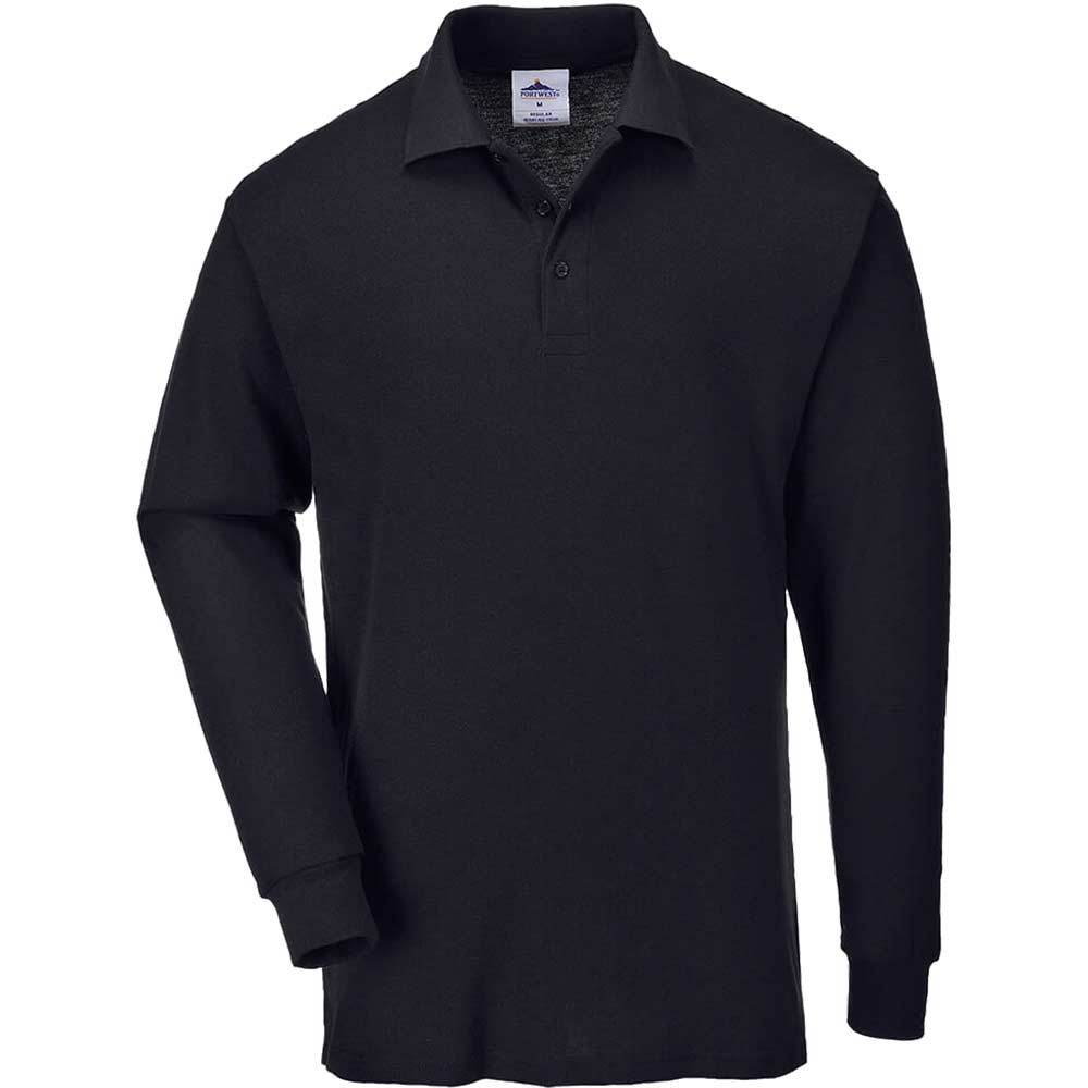 Portwest Mens Genoa Long Sleeved Polo Shirt Black 3XL