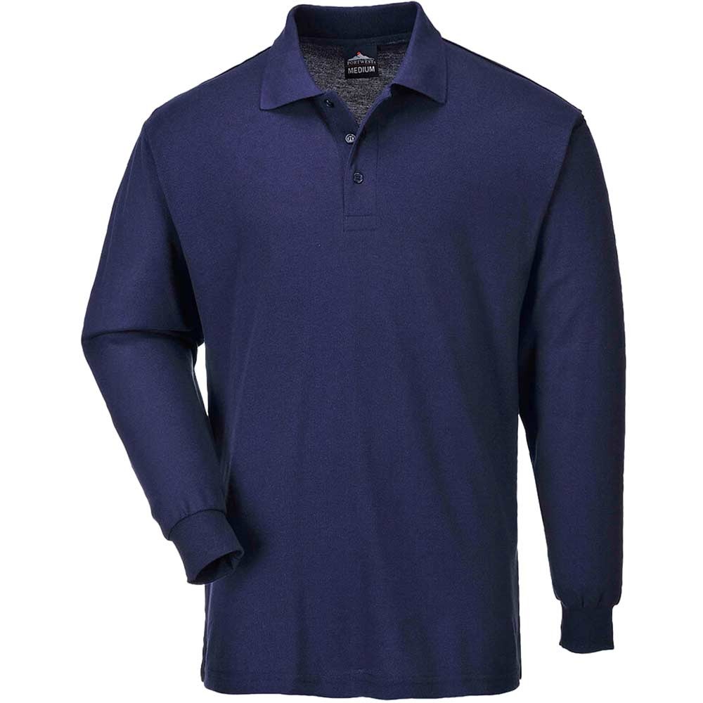Portwest Mens Genoa Long Sleeved Polo Shirt Navy 3XL
