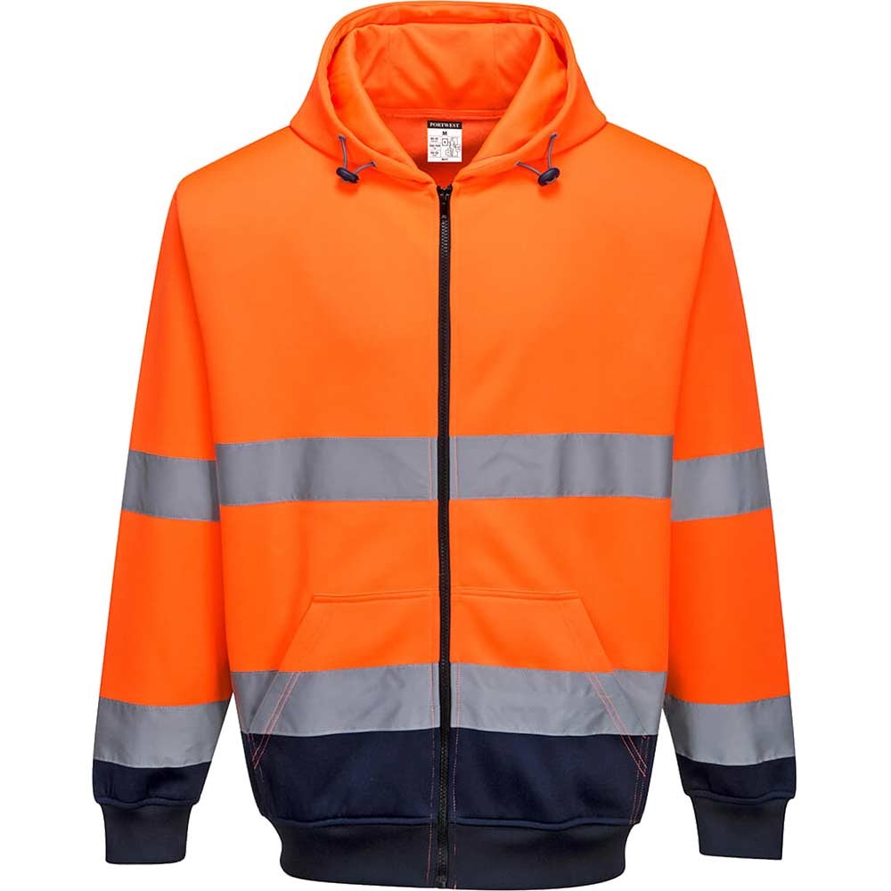 Portwest Hi Vis Contrast Zipped Hoodie Orange / Navy 2XL