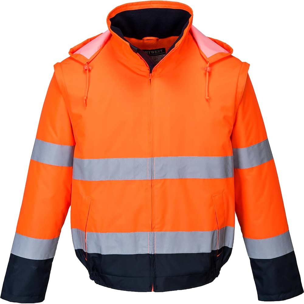 Portwest Essential 2 in 1 Waterproof Hi Vis Jacket Orange / Navy 3XL
