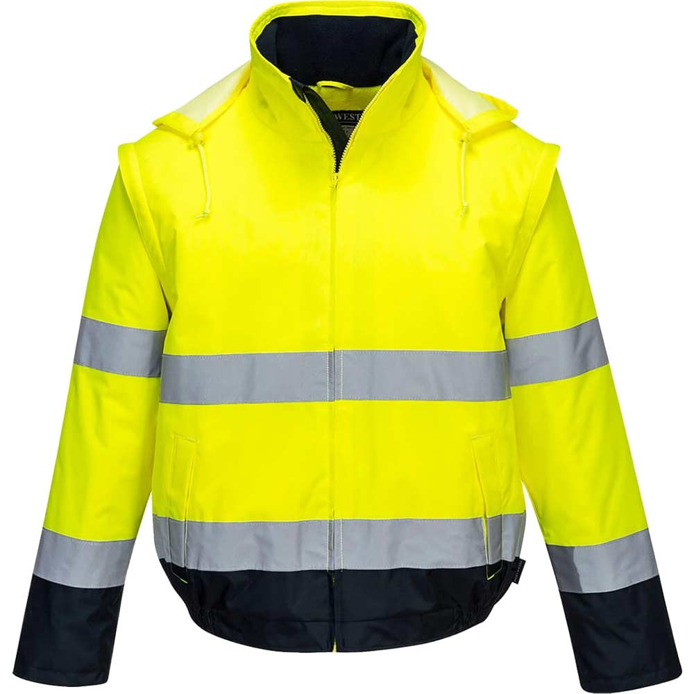 Portwest Essential 2 in 1 Waterproof Hi Vis Jacket Yellow / Navy XL