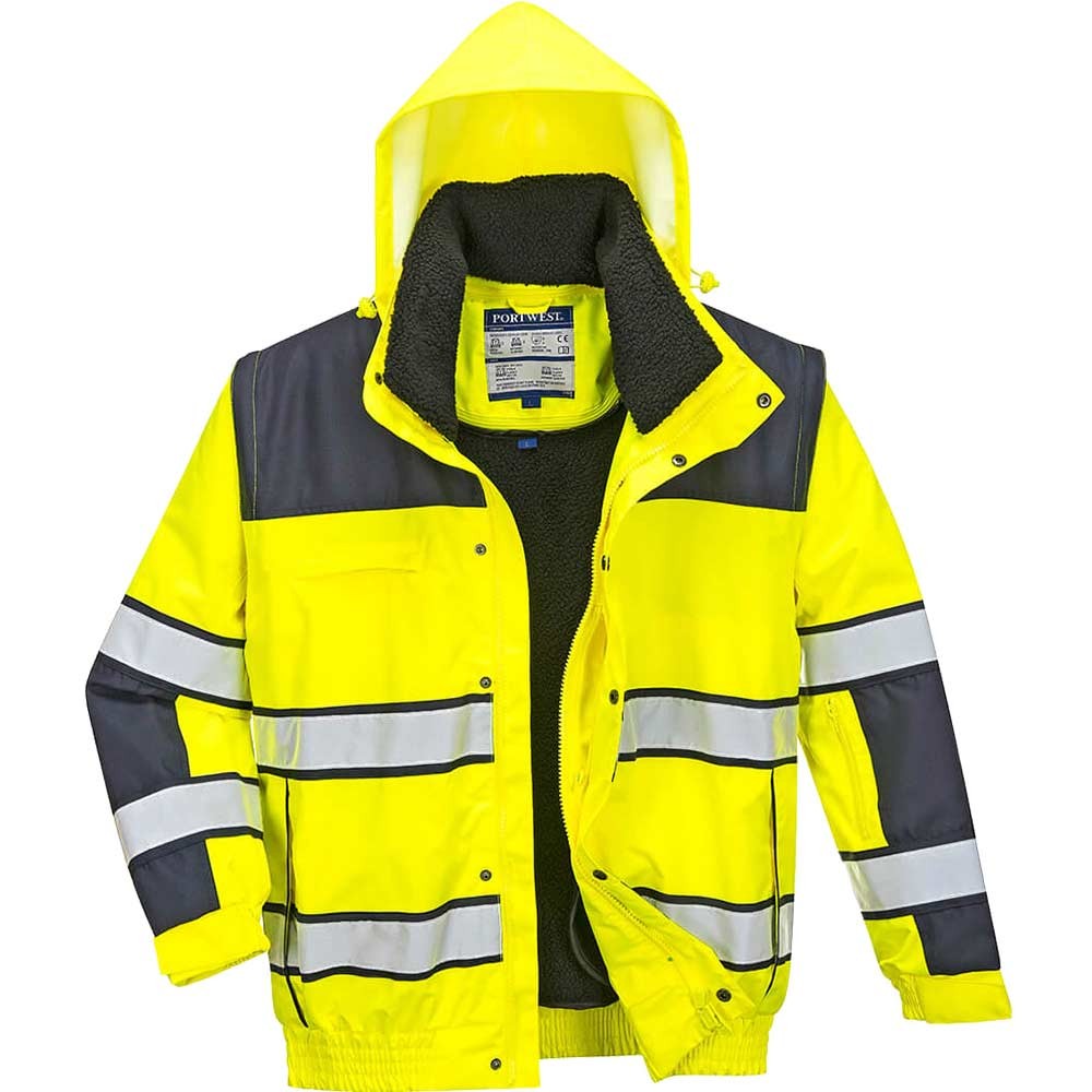 Oxford Weave 300D Hi Vis Classic Bomber Jacket Yellow / Navy S