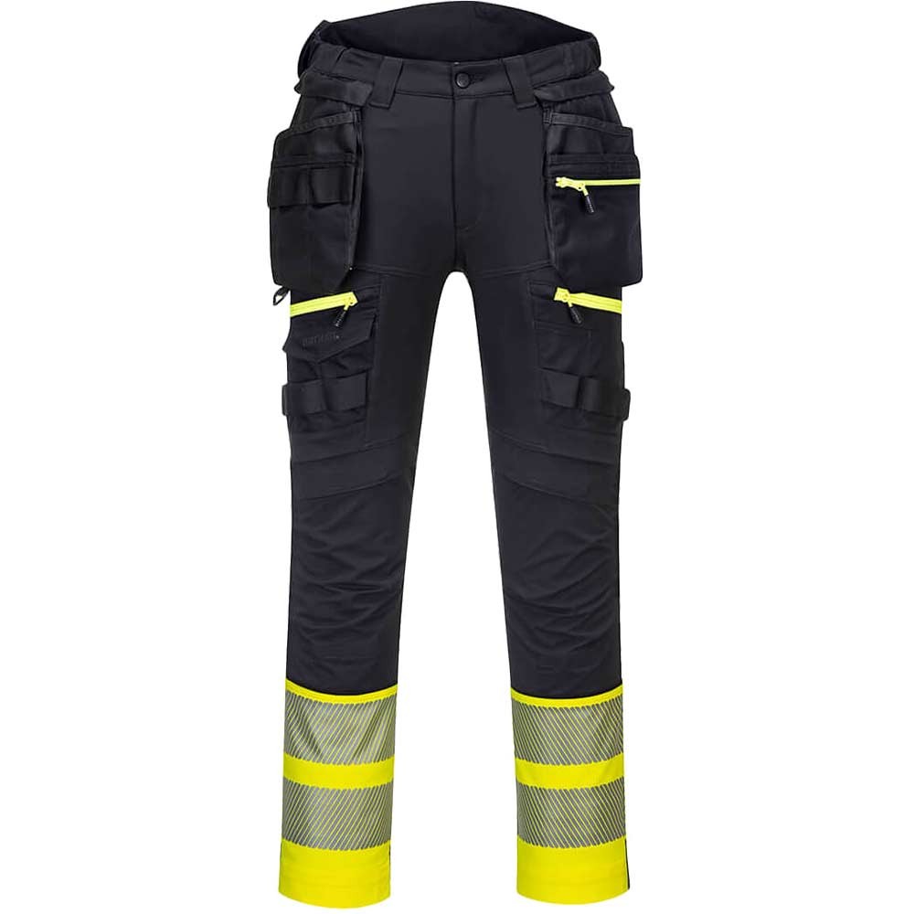 Portwest DX4 Hi Vis Detachable Holster Pocket Class 1 Trousers Yellow / Black 28" 31"