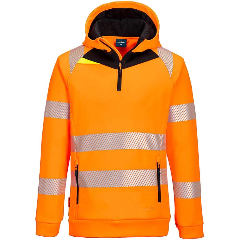 Portwest DX4 Hi Vis 1/4 Zip Hoodie Orange / Black 5XL