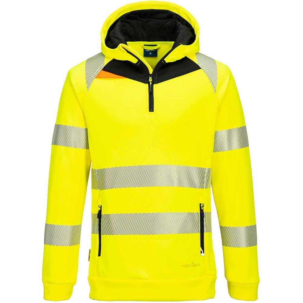 Portwest DX4 Hi Vis 1/4 Zip Hoodie Yellow / Black 2XL