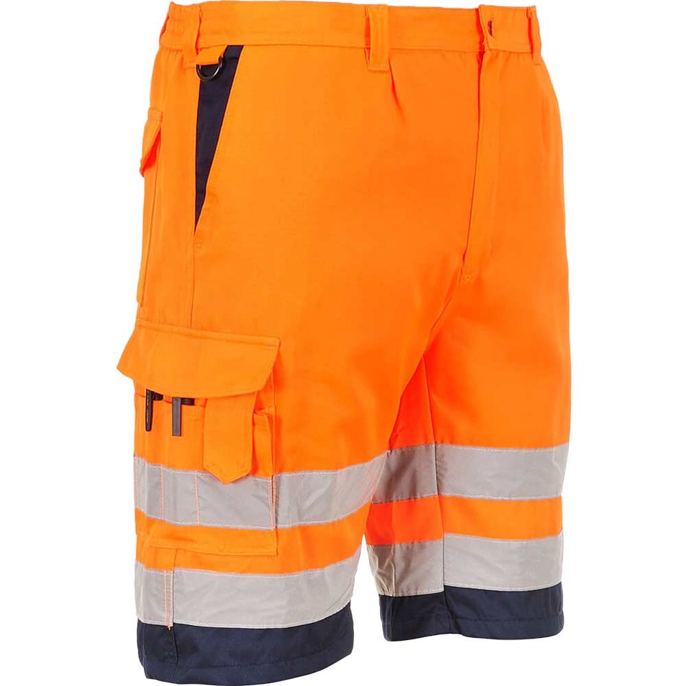 Portwest Mens Class 1 Hi Vis Poly Cotton Shorts Orange / Navy XS