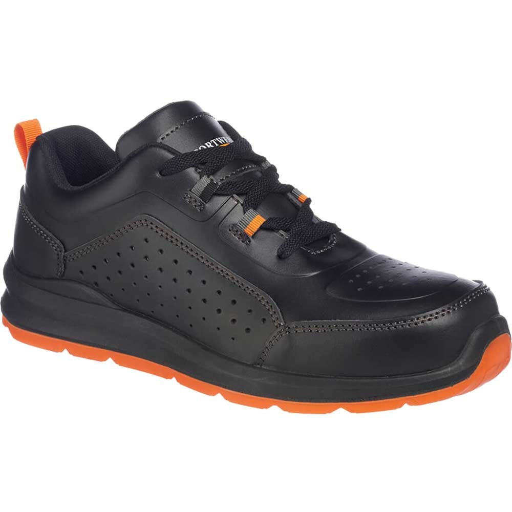 Portwest Compositelite Perforated Safety Trainers Black / Orange Size 12