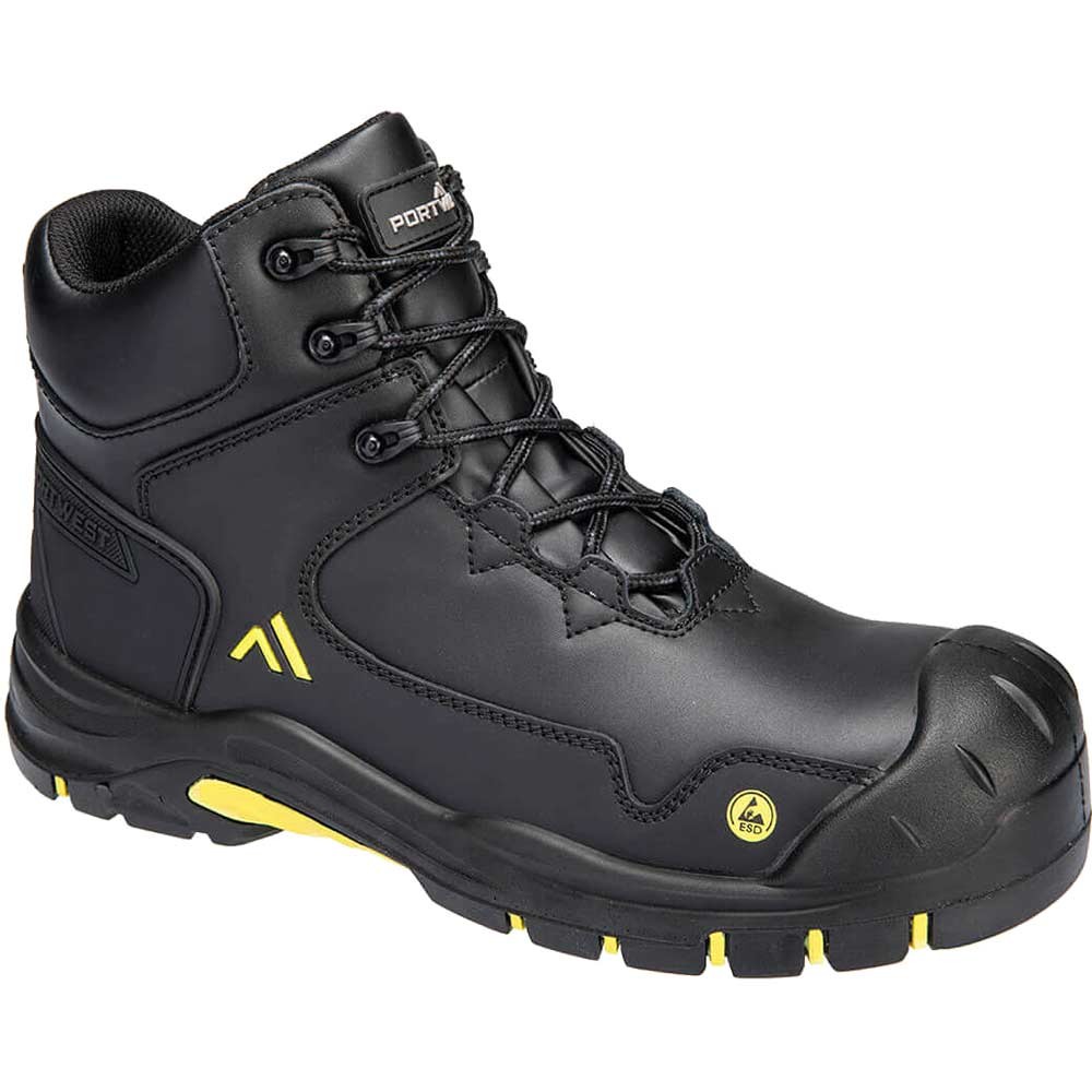Portwest Apex Composite Mid ESD Safety Boots Black / Yellow Size 4