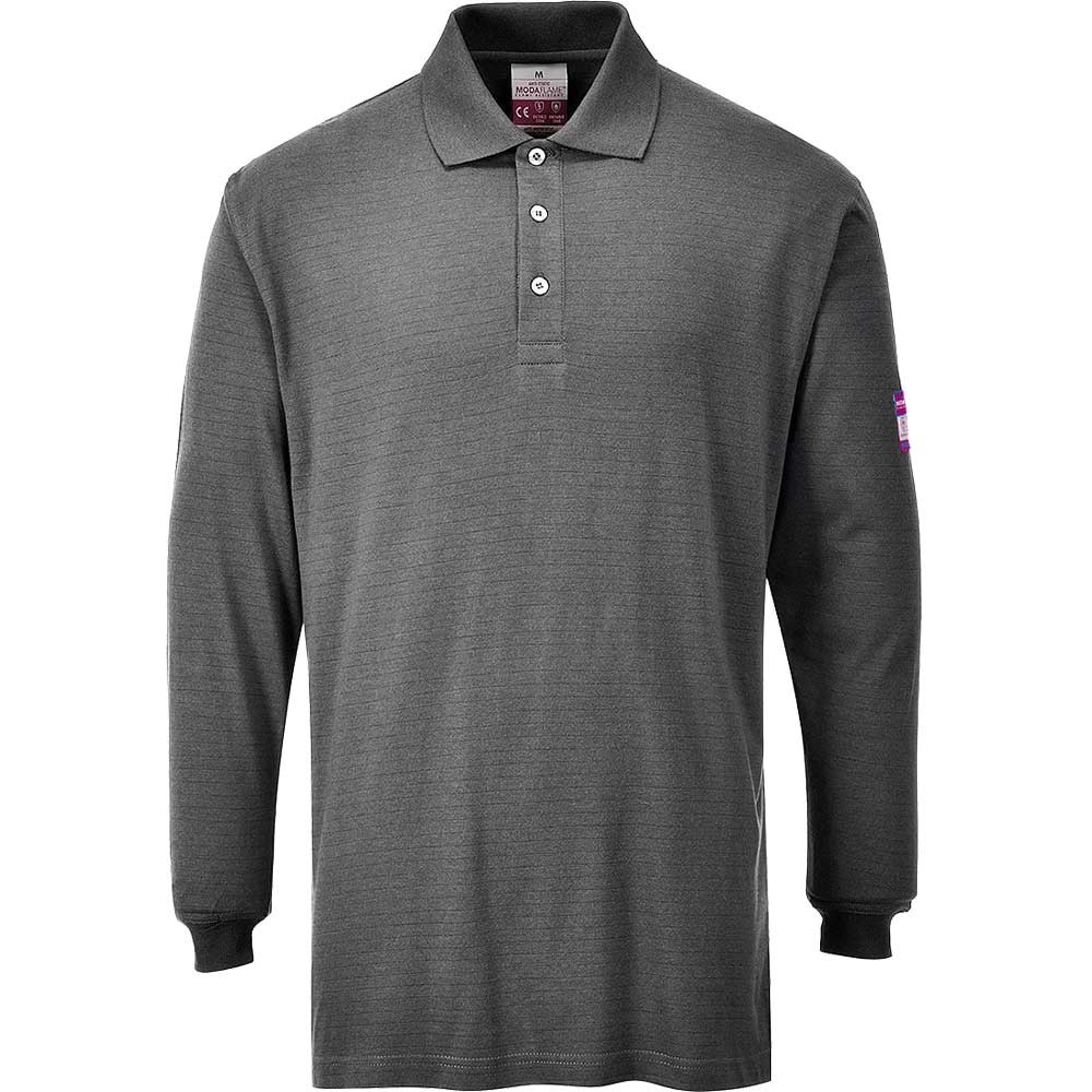 Modaflame Mens Flame Resistant Antistatic Long Sleeve Polo Shirt Grey XL