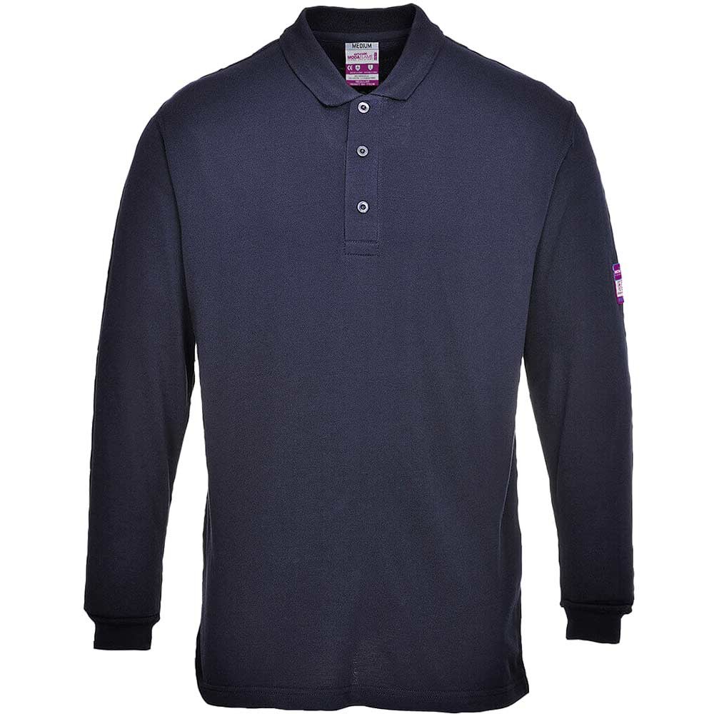 Modaflame Mens Flame Resistant Antistatic Long Sleeve Polo Shirt Navy XS