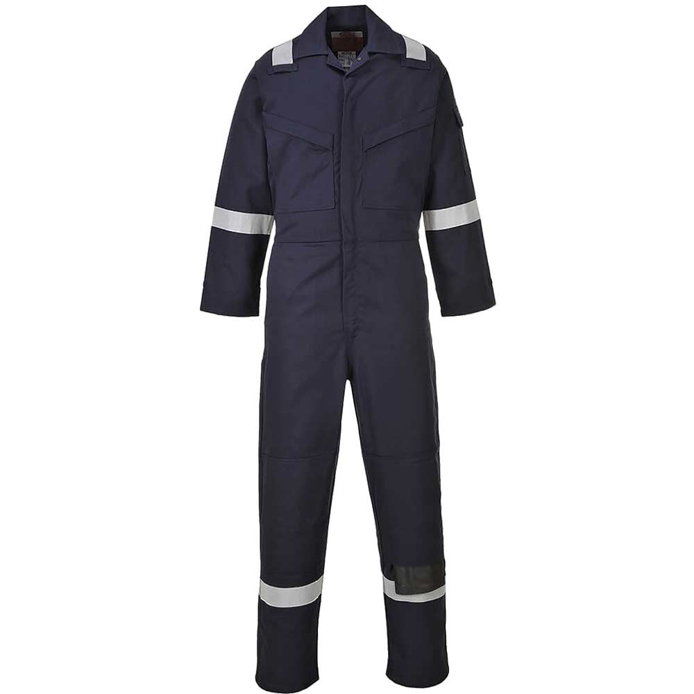 BizFlame Mens Aberdeen Flame Resistant Antistatic Coverall Navy Blue 5XL 32"