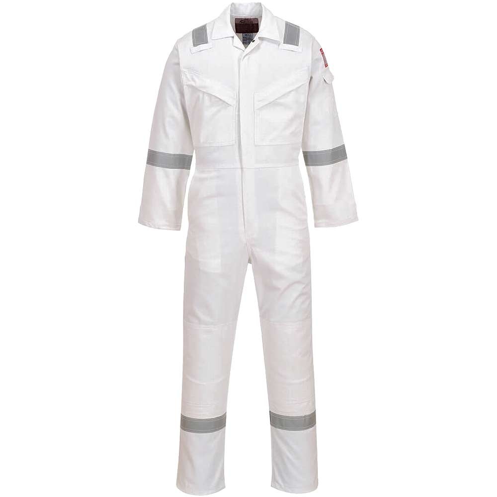 BizFlame Mens Aberdeen Flame Resistant Antistatic Coverall White M 32"