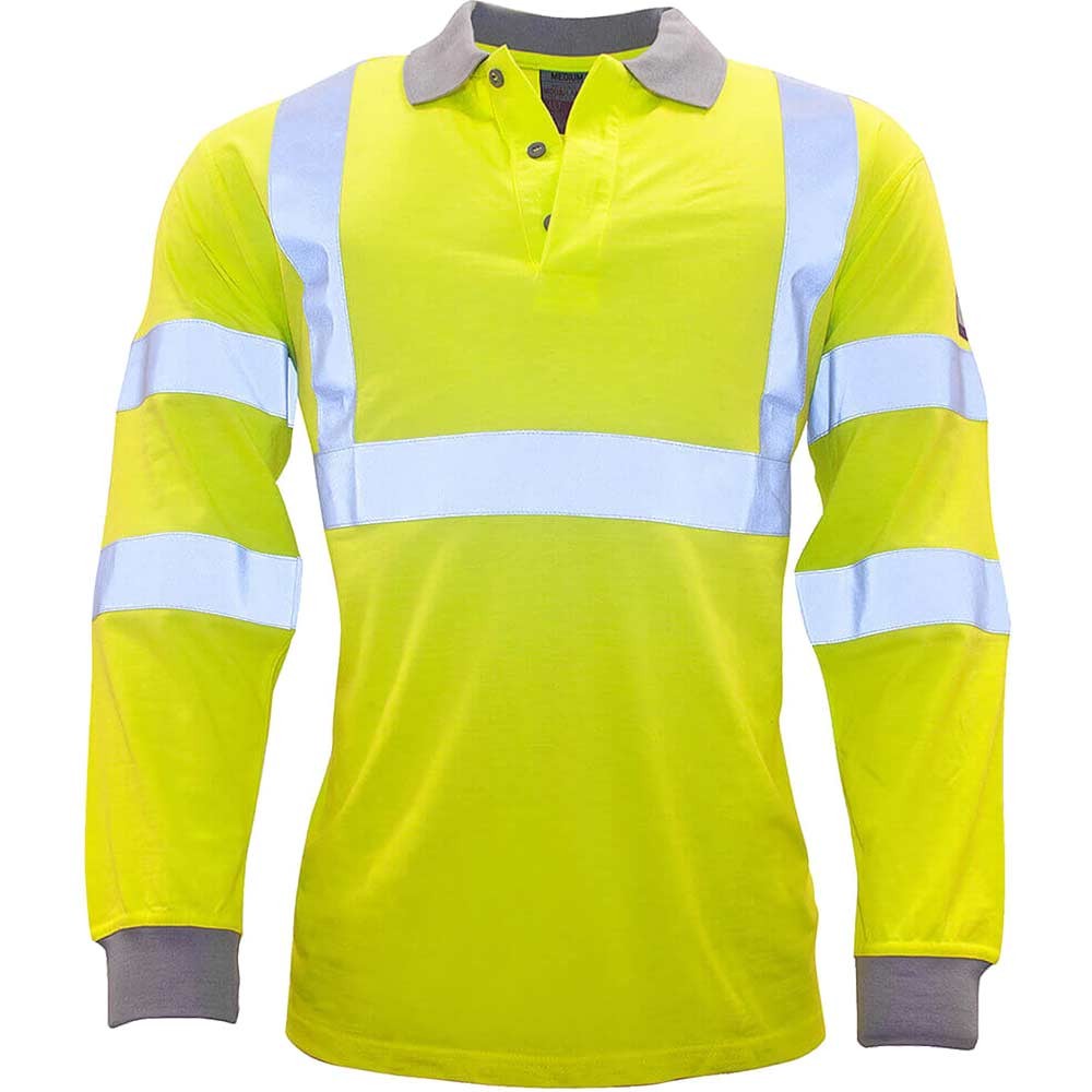 Modaflame Mens Flame Resistant Hi Vis Polo Shirt Long Sleeve Yellow 4XL