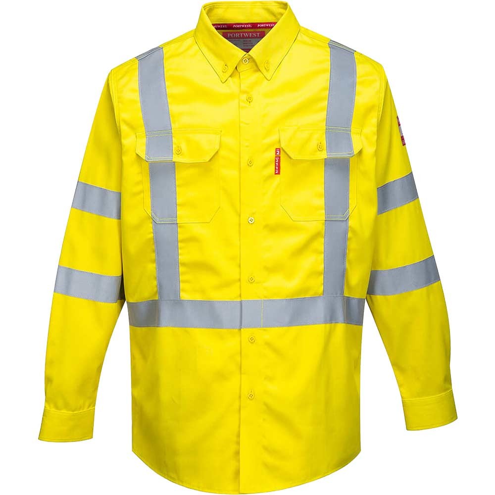 BizFlame Mens 88/12 Flame Resistant Hi Vis Shirt Yellow XL
