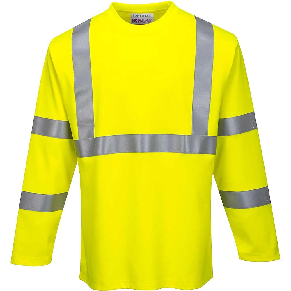 Portwest Flame Resistant Hi Vis Long Sleeve T Shirt Yellow 2XL